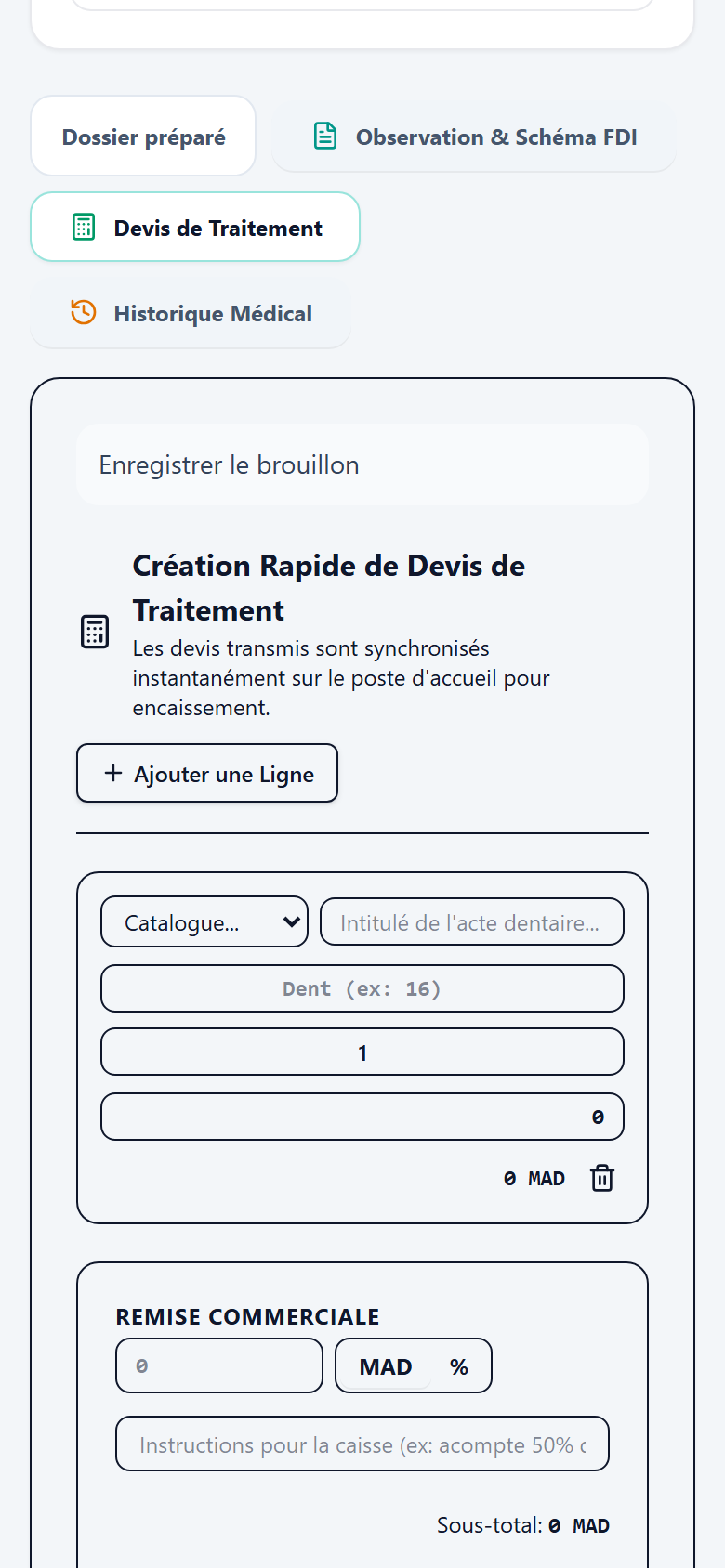 Poste praticien sur téléphone : création rapide d'un devis